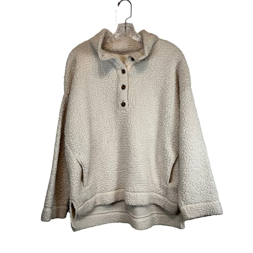 Aerie White Fuzzy Sherpa 1/4 Button Pullover Size Woman's Small